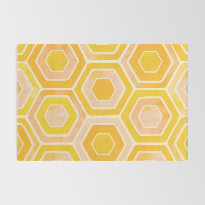 Golden Geometric Tiles Watercolor Rug Gallery Image 2
