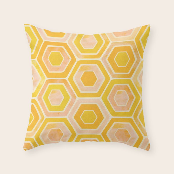 Golden Geometric Tiles Watercolor Throw Pillow Gallery Image 6