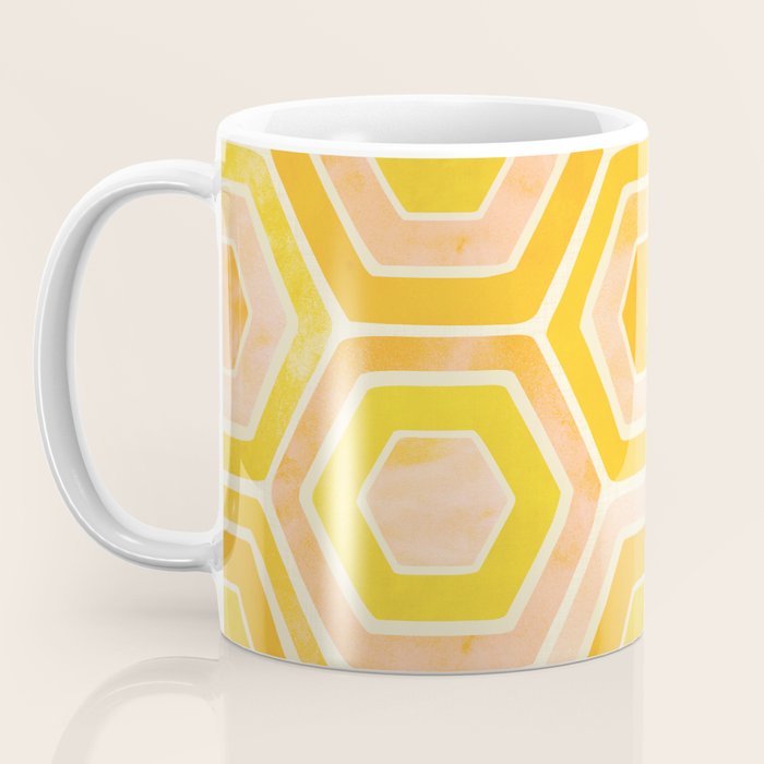 Golden Geometric Tiles Watercolor Coffee Mug Gallery Image 3
