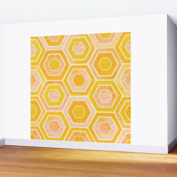 Golden Geometric Tiles Watercolor Wall Mural Gallery Image 2