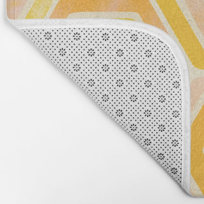 Golden Geometric Tiles Watercolor Bath Mat Gallery Image 2