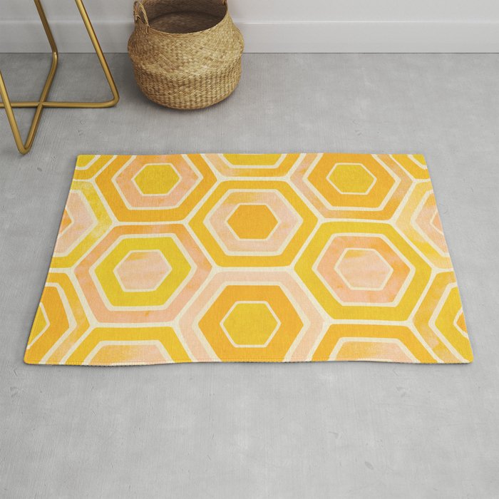 Golden Geometric Tiles Watercolor Rug Gallery Image 1