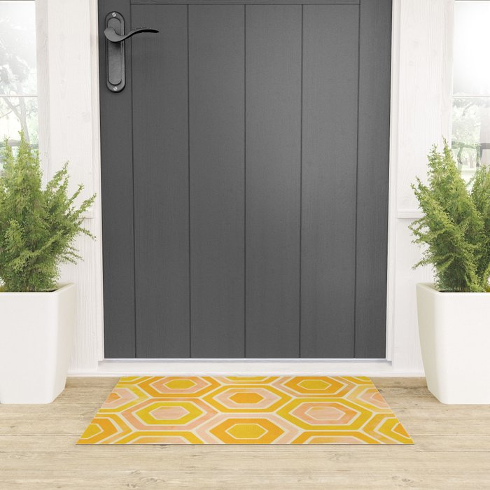 Golden Geometric Tiles Watercolor Welcome Mat Gallery Image 3