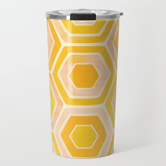 Golden Geometric Tiles Watercolor Travel Mug Gallery Image 1