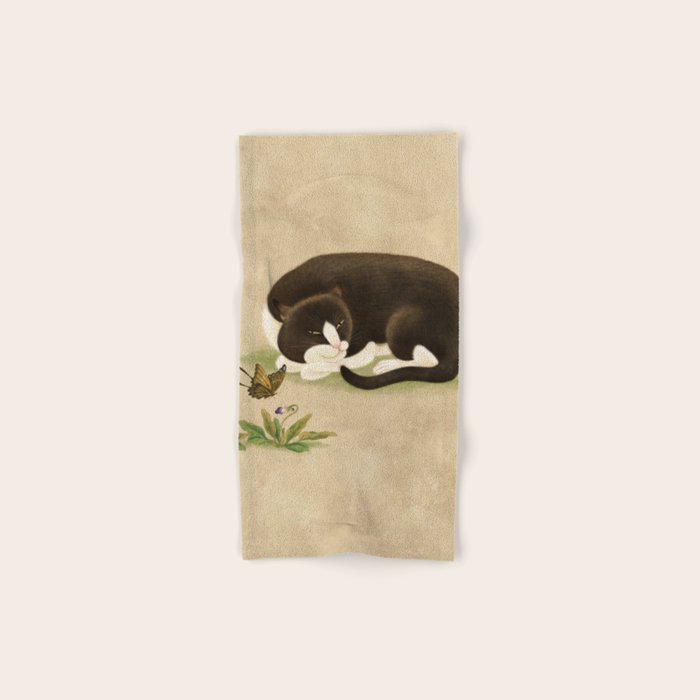 Minhwa: cat & butterfly 2 (Korean traditional/folk art)  Bath Towel Gallery Image 1