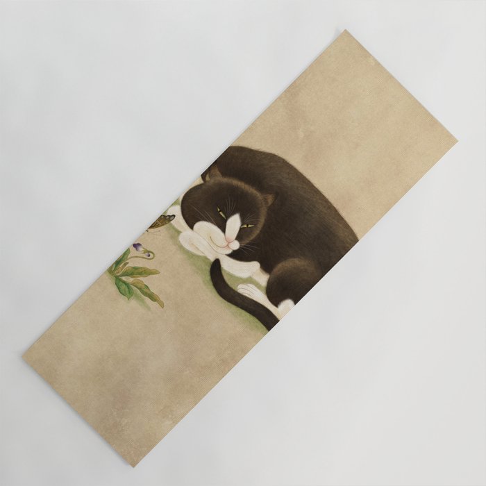 Minhwa: cat & butterfly 2 (Korean traditional/folk art)  Yoga Mat Gallery Image 1