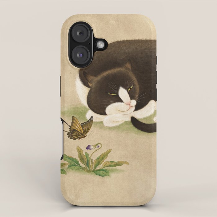 Minhwa: cat & butterfly 2 (Korean traditional/folk art)  iPhone Case Gallery Image 1