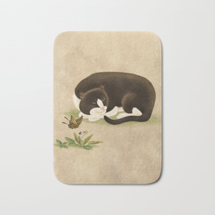 Minhwa: cat & butterfly 2 (Korean traditional/folk art)  Bath Mat Gallery Image 1