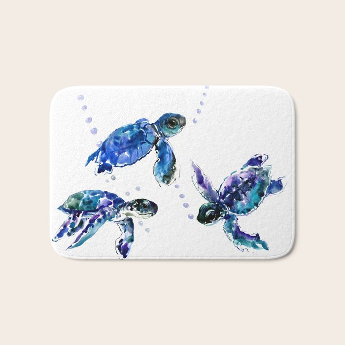 Three Sea Turtles, Marine Blue Aquatic design Bath Mat Gallery Image 1