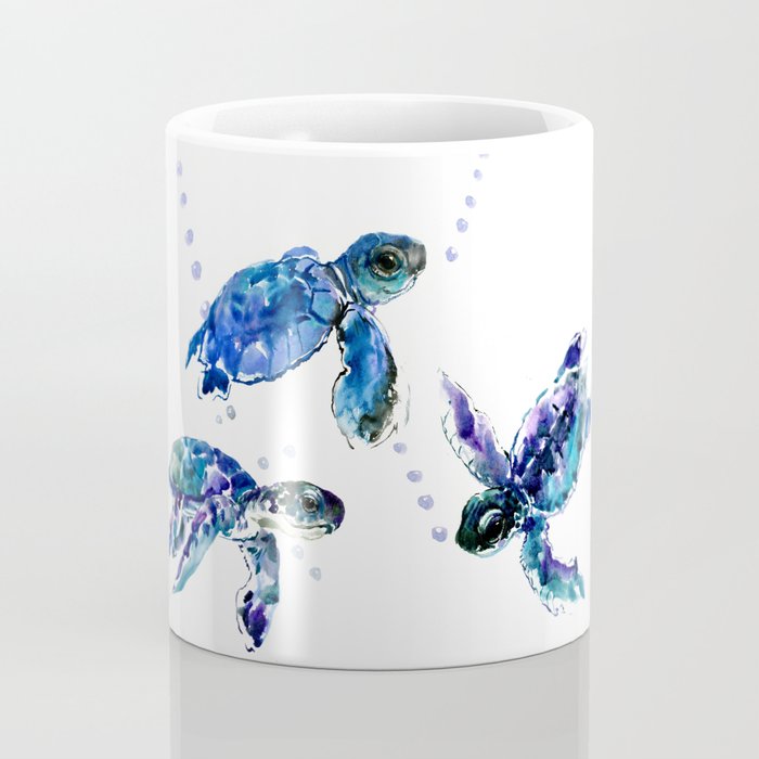 Three Sea Turtles, Marine Blue Aquatic design Coffee Mug Gallery Image 4