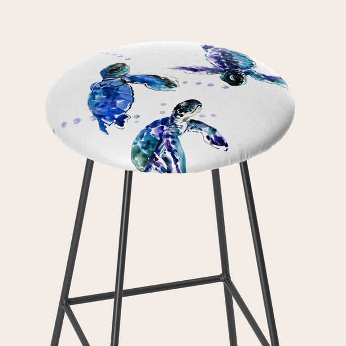 Three Sea Turtles, Marine Blue Aquatic design Stool Gallery Image 2