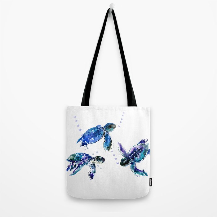Three Sea Turtles, Marine Blue Aquatic design Tote Bag Gallery Image 2