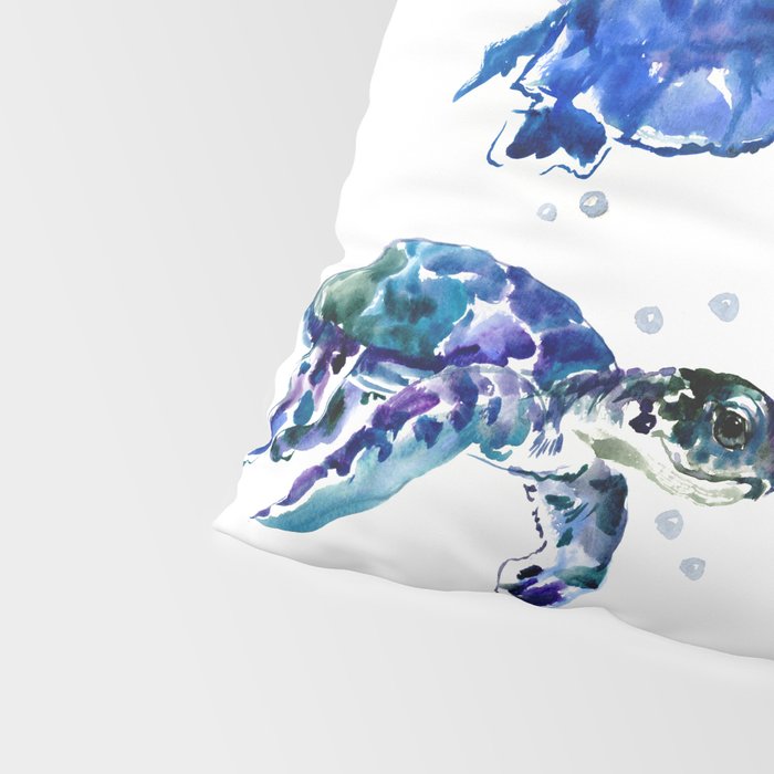 Three Sea Turtles, Marine Blue Aquatic design Pillow Sham Gallery Image 4