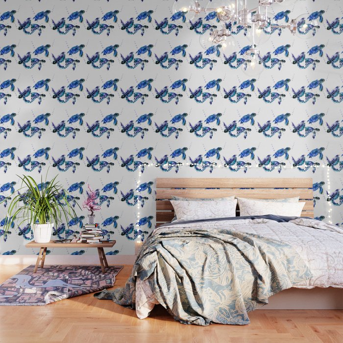 Three Sea Turtles, Marine Blue Aquatic design Wallpaper Gallery Image 3
