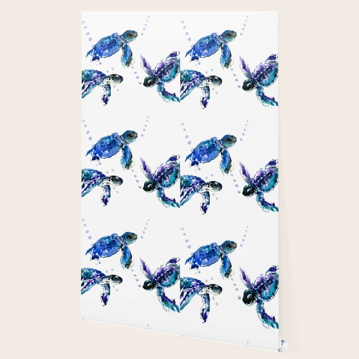 Three Sea Turtles, Marine Blue Aquatic design Wallpaper Gallery Image 2