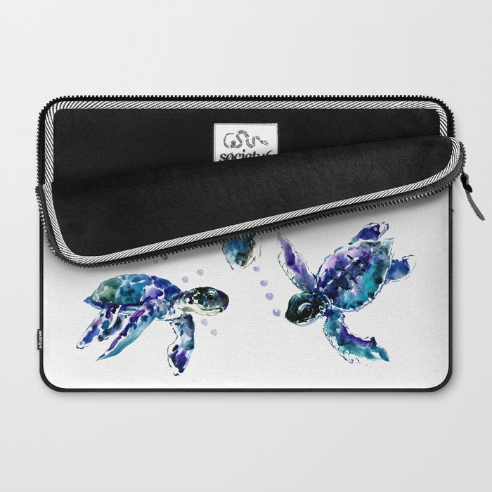 Three Sea Turtles, Marine Blue Aquatic design Laptop Sleeve Gallery Image 2