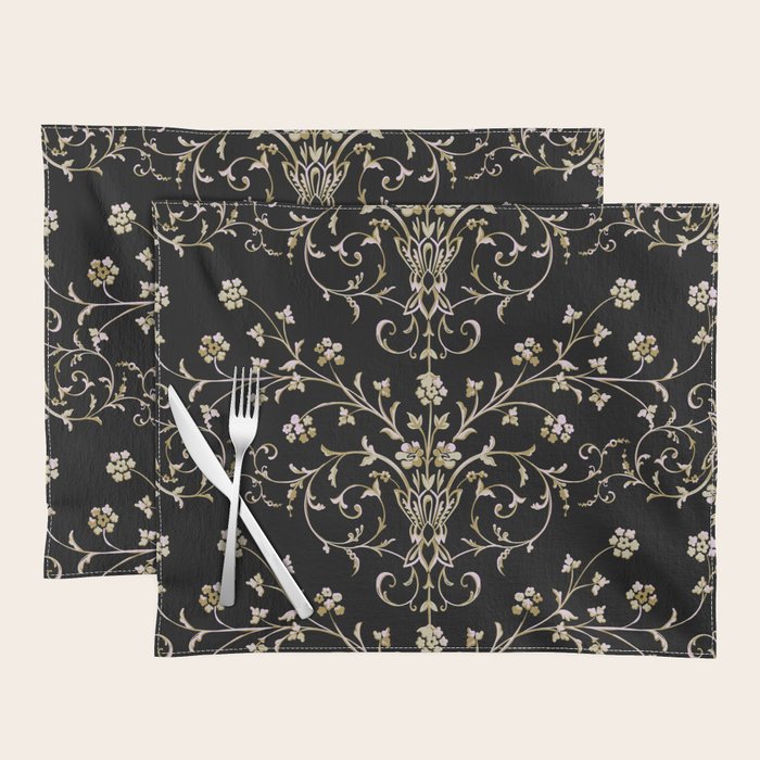Elegant Antique Baroque Black & Gold Scroll Pattern Placemat Gallery Image 1