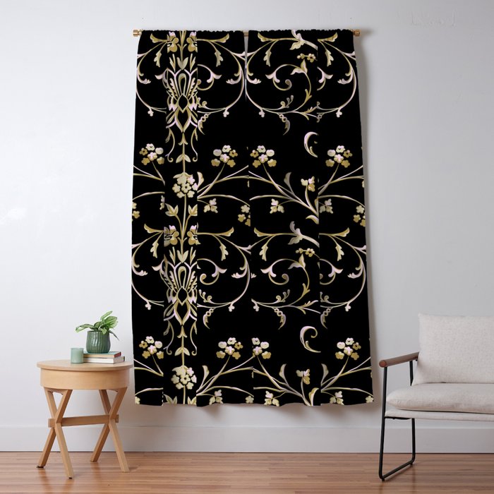 Elegant Antique Baroque Black & Gold Scroll Pattern Window Curtain Gallery Image 5