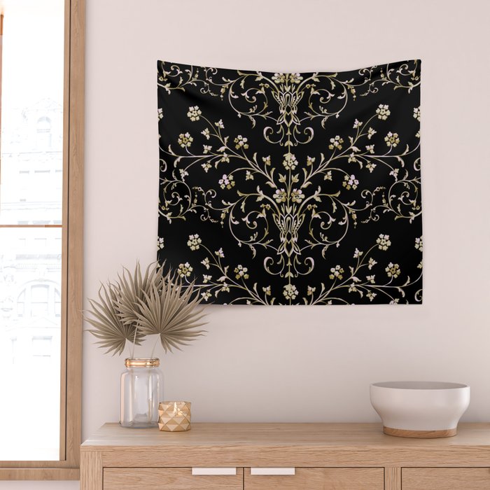 Elegant Antique Baroque Black & Gold Scroll Pattern Wall Tapestry Gallery Image 2