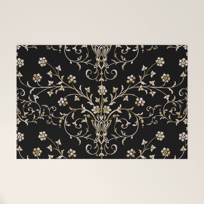 Elegant Antique Baroque Black & Gold Scroll Pattern Welcome Mat Gallery Image 1