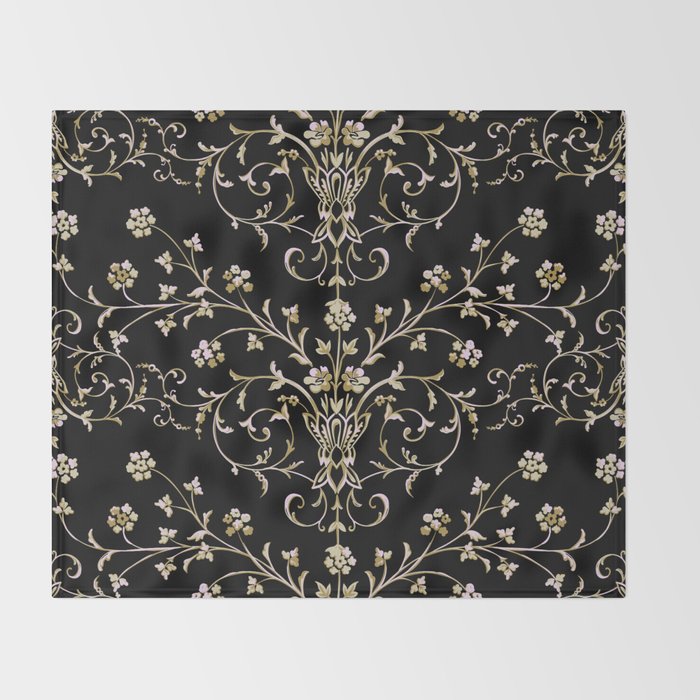 Elegant Antique Baroque Black & Gold Scroll Pattern Throw Blanket Gallery Image 2