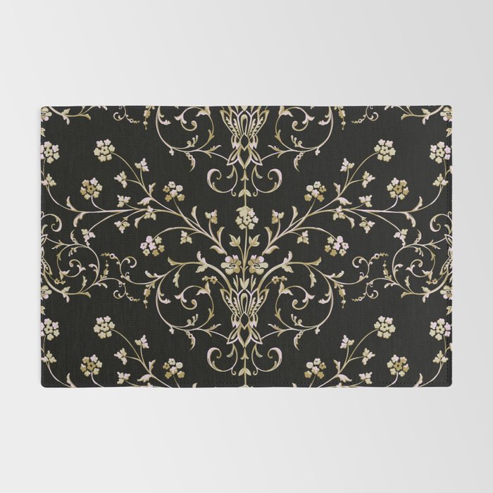 Elegant Antique Baroque Black & Gold Scroll Pattern Rug Gallery Image 2