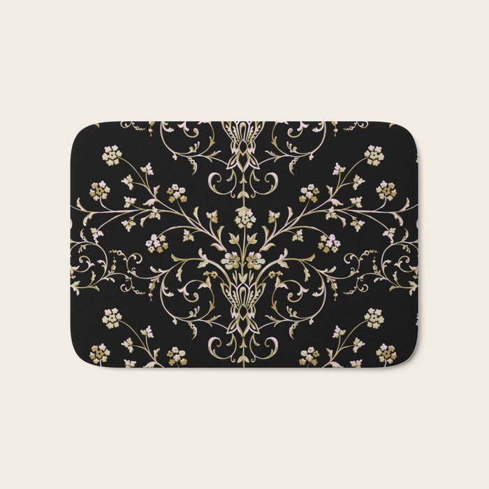 Elegant Antique Baroque Black & Gold Scroll Pattern Bath Mat Gallery Image 1