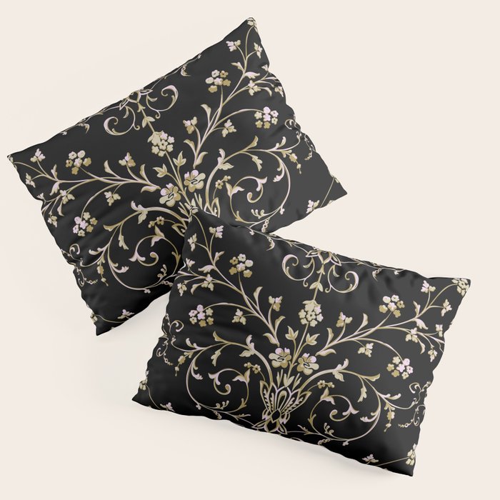 Elegant Antique Baroque Black & Gold Scroll Pattern Pillow Sham Gallery Image 3