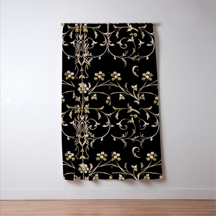 Elegant Antique Baroque Black & Gold Scroll Pattern Window Curtain Gallery Image 3