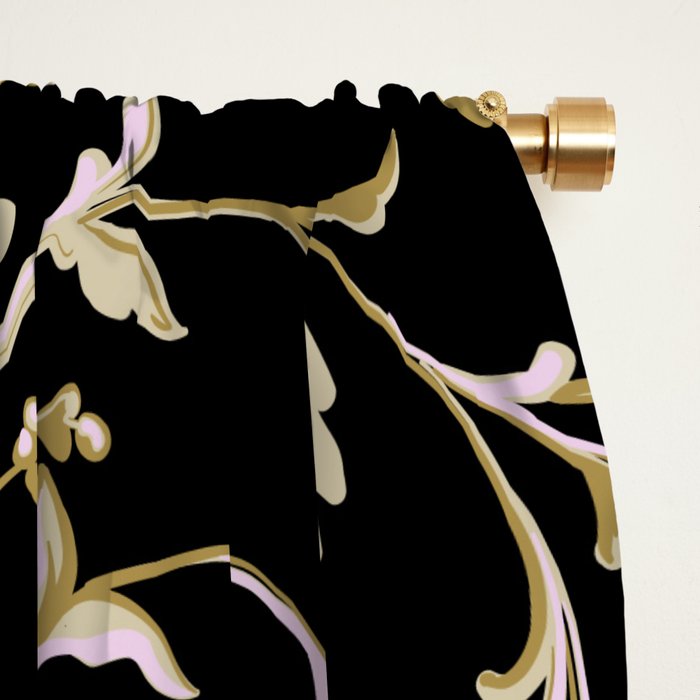 Elegant Antique Baroque Black & Gold Scroll Pattern Window Curtain Gallery Image 2