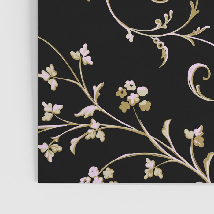 Elegant Antique Baroque Black & Gold Scroll Pattern Poster Gallery Image 3