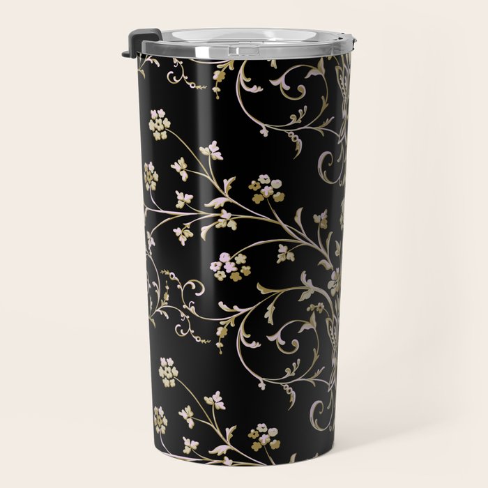 Elegant Antique Baroque Black & Gold Scroll Pattern Travel Mug Gallery Image 3