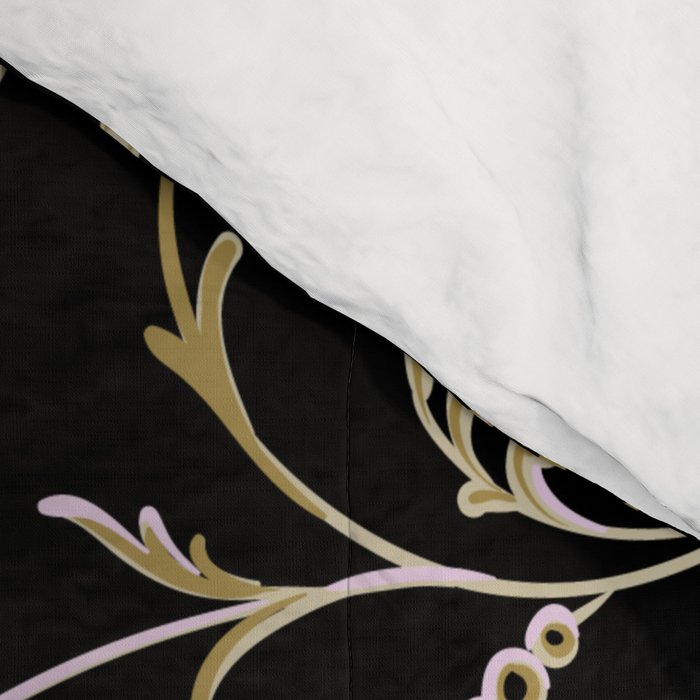 Elegant Antique Baroque Black & Gold Scroll Pattern Comforter Gallery Image 4