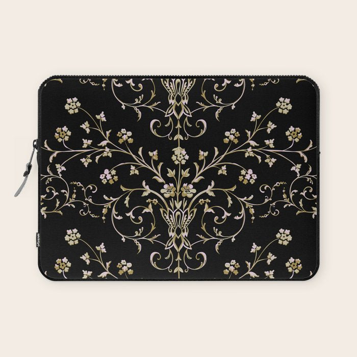 Elegant Antique Baroque Black & Gold Scroll Pattern Laptop Sleeve Gallery Image 1
