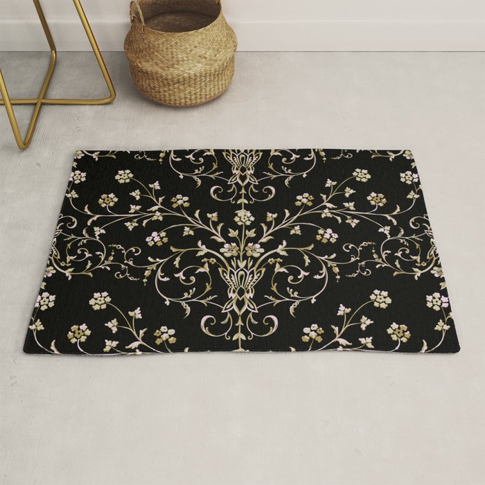 Elegant Antique Baroque Black & Gold Scroll Pattern Rug Gallery Image 1