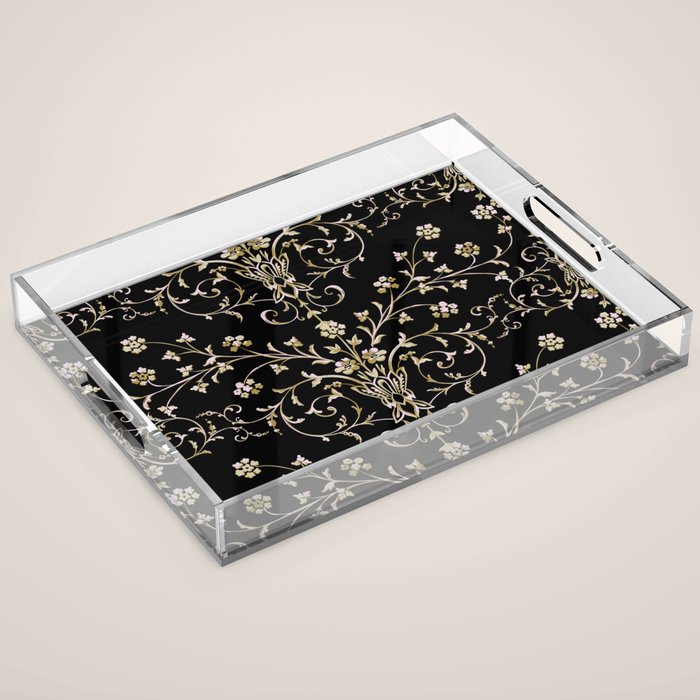 Elegant Antique Baroque Black & Gold Scroll Pattern Acrylic Tray Gallery Image 1