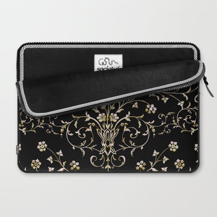 Elegant Antique Baroque Black & Gold Scroll Pattern Laptop Sleeve Gallery Image 2