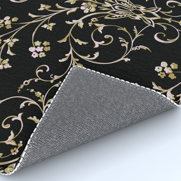 Elegant Antique Baroque Black & Gold Scroll Pattern Rug Gallery Image 4