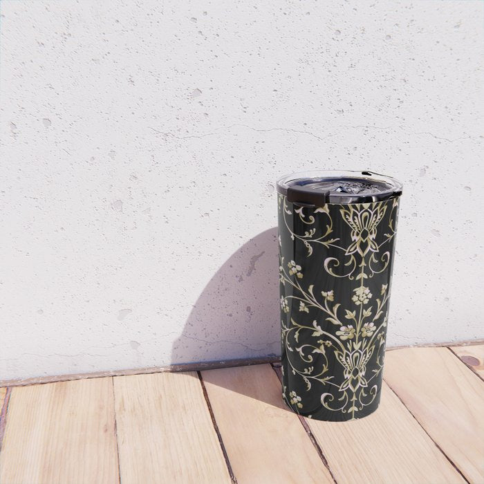 Elegant Antique Baroque Black & Gold Scroll Pattern Travel Mug Gallery Image 4