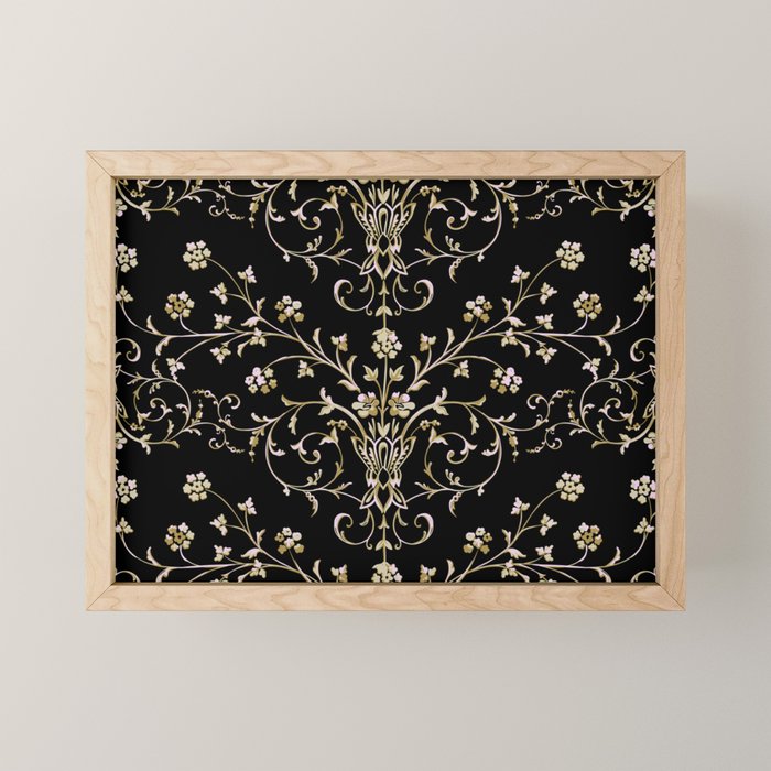 Elegant Antique Baroque Black & Gold Scroll Pattern Mini Art Print Gallery Image 1
