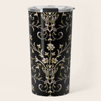 Elegant Antique Baroque Black & Gold Scroll Pattern Travel Mug Gallery Image 1