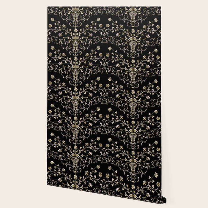 Elegant Antique Baroque Black & Gold Scroll Pattern Wallpaper Gallery Image 2