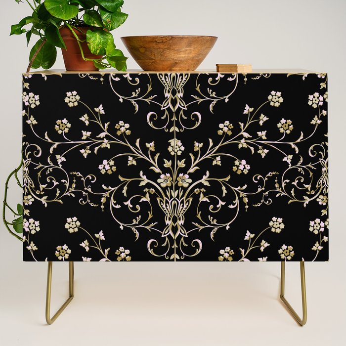 Elegant Antique Baroque Black & Gold Scroll Pattern Credenza Gallery Image 1