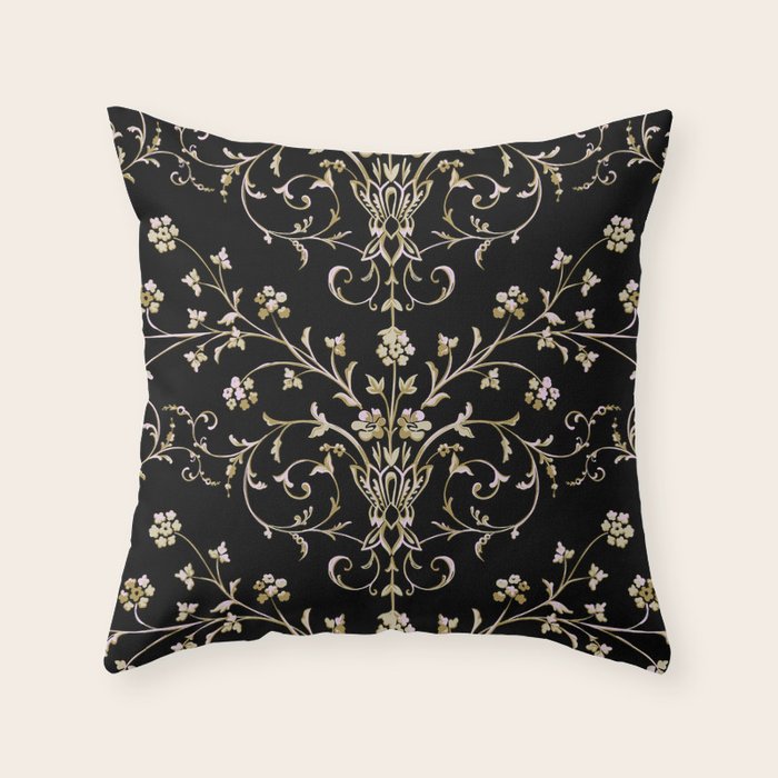 Elegant Antique Baroque Black & Gold Scroll Pattern Throw Pillow Gallery Image 6
