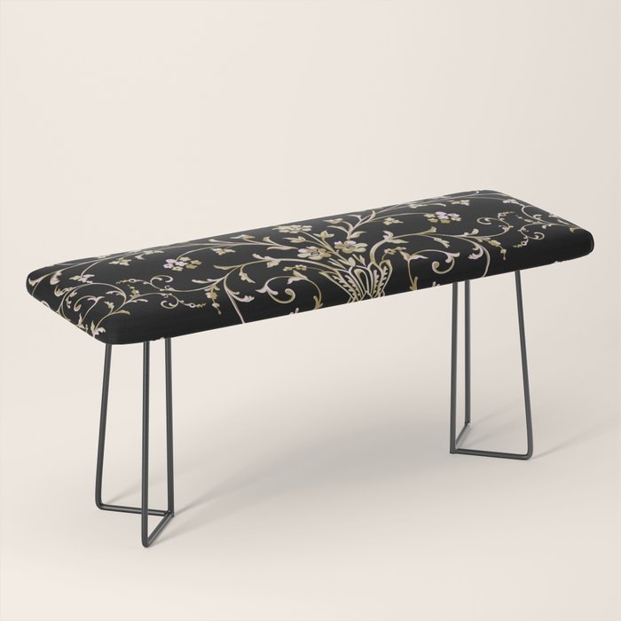 Elegant Antique Baroque Black & Gold Scroll Pattern Bench Gallery Image 1