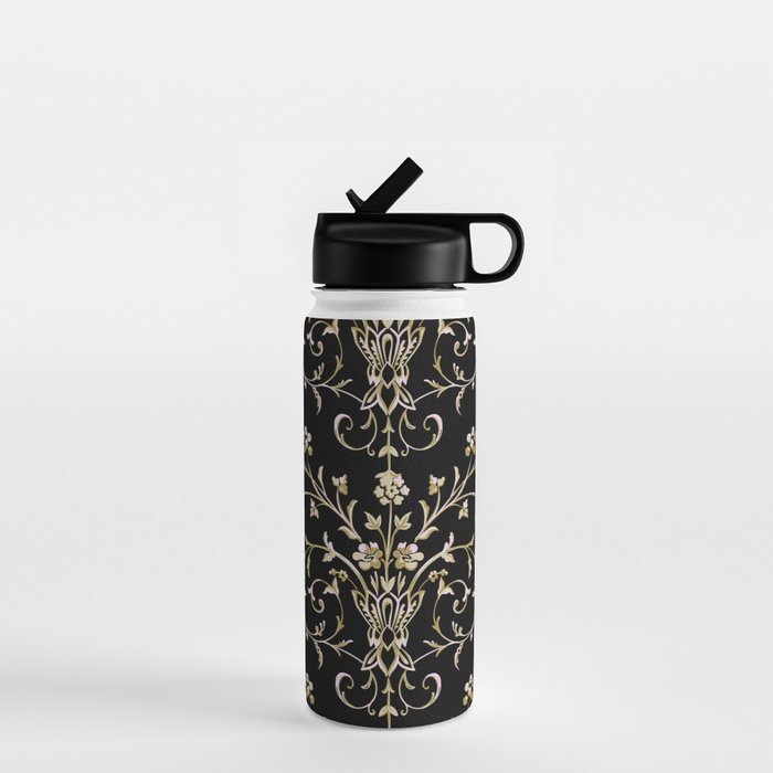 Elegant Antique Baroque Black & Gold Scroll Pattern Water Bottle Gallery Image 1