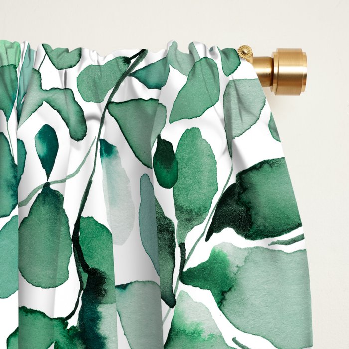 Watercolor Eucalyptus Botanical Green Leaves Window Curtain Gallery Image 2