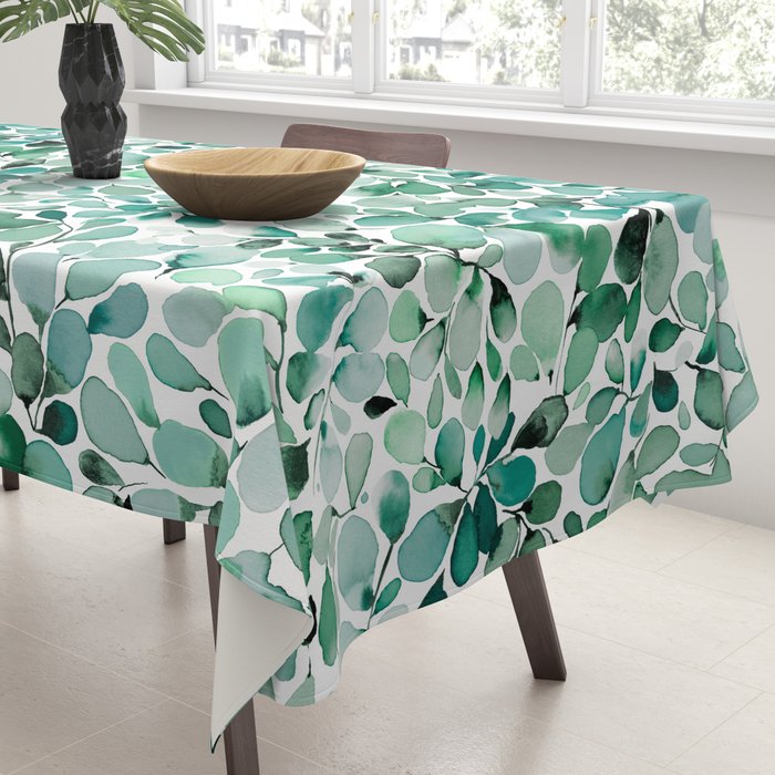 Watercolor Eucalyptus Botanical Green Leaves Tablecloth Gallery Image 3