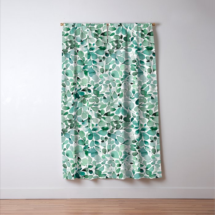 Watercolor Eucalyptus Botanical Green Leaves Window Curtain Gallery Image 3