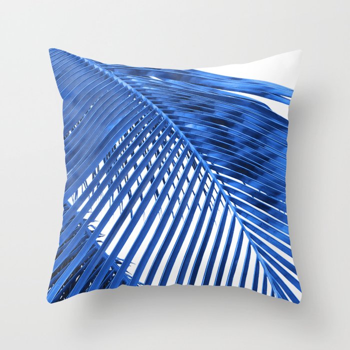 Blue Palm Leaf Throw Pillow Gallery Image 6
